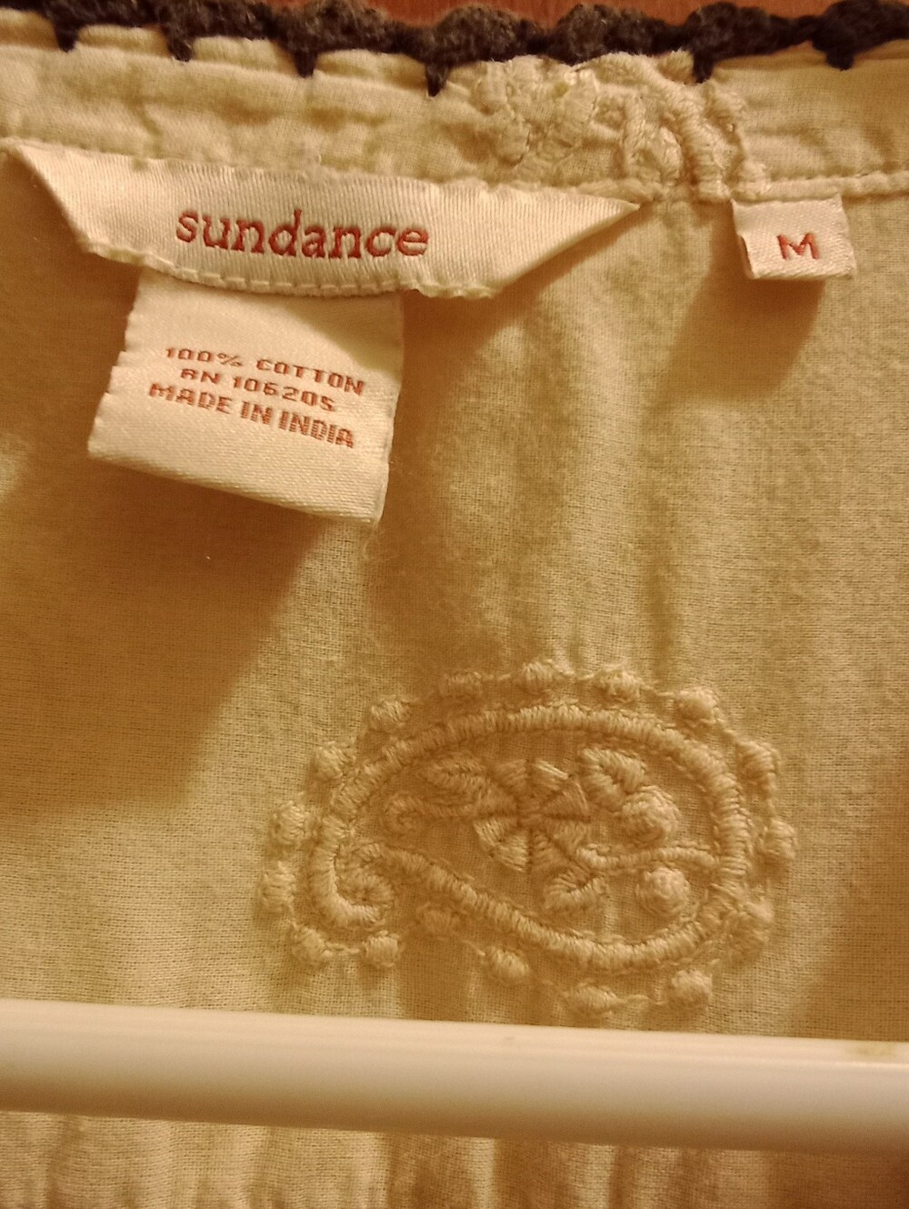 Sundance Cream Peasant Tunic with Brown Embroidered Yoke - Picture 8 of 10